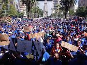 Thousands of striking eThekwini municipal workers gathered outside the Durban City Hall on Tuesday morning.