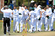 WELL PLAYED: Players from both teams shake hands after the game during the Test  match between South Africa and Bangladesh at Senwes Park, in Potchefstroom, on Monday.