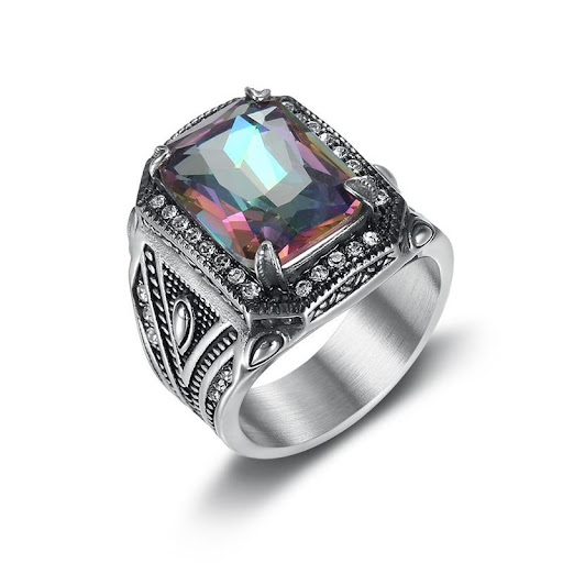 Title 14, Retro Personalized Colored Gemstone Mens Ring....