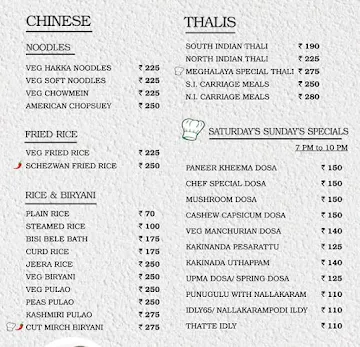 Vaishali - Hotel Meghalaya menu 