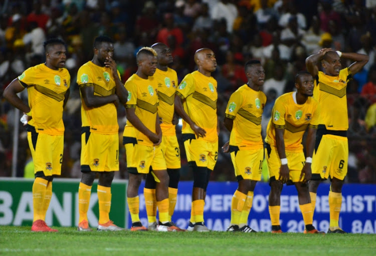 Black Leopards players during the Nedbank Cup, Last 32 match between Black Leopards and Orlando Pirates at Thohoyandou Stadium on January 26, 2019 in Thohoyandou, South Africa.