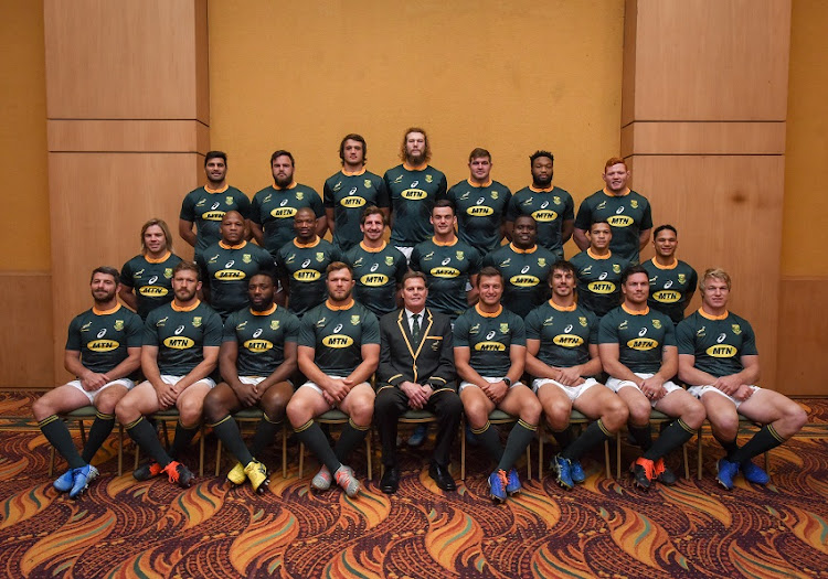 Players and head coach of South Africa pose for the official team photo during South Africa Media Day at Alejandro I Hotel on August 9, 2019 in Salta, Argentina.