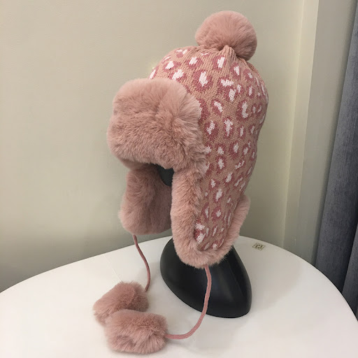 Title 1, Leopard Print Knitted Earmuffs Hat. Stay warm a...