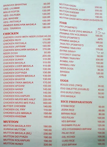 Mumbai Fancy menu 