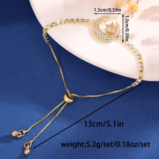 Title 1, Diamond-embedded Star Moon Pull Bracelet for Wo...
