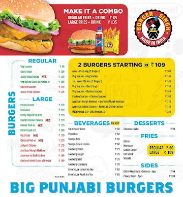 Burger Singh - Big Punjabi Burgers menu 