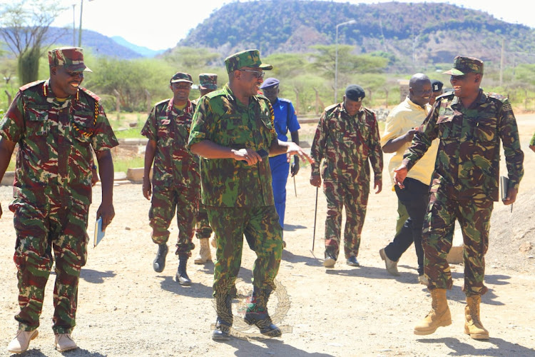 Inspector General of Police Japhet Koome with other senior officers from military during his first day tour of Baringo on April 2, 2024.