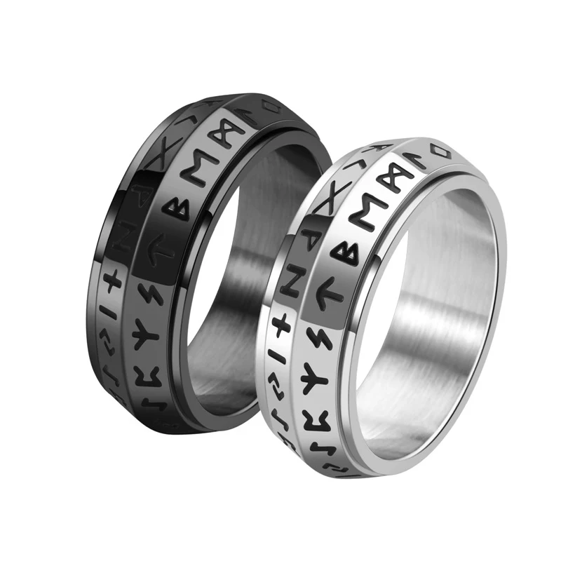Vintage Viking Luen Rune Dönen Yüzük Titanyum Çelik Runeni Seç Nordic Takı Kalıcı Stil Eşsiz Tasarım Dayanıklı ve Şık