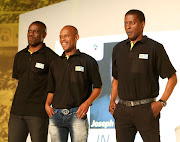 Bafana Bafana legend Sibusiso Zuma (R) with fellow former players Lucky Lekgwathi (L) and Jabu Mahlangu (C). 