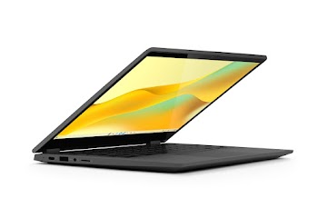 En närbild av vänster sidas portar och utvändiga knappar på en något öppen Lenovo Flex 5i-13 Chromebook.