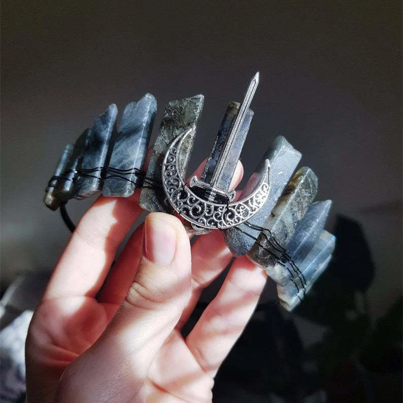 Natuurlijke grijze labradoriet DIY-haarband Maak je eigen haarband met deze edelsteen. Geniet van een unieke en natuurlijke stijl.