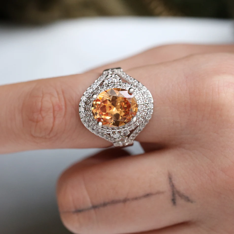 Modieuze champagnegele zirkonring voor dames, trouwsieraden, hot op Amazon in Europa en Amerika.