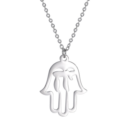 Title 2, Creative stainless steel hollow palm pendant ne...