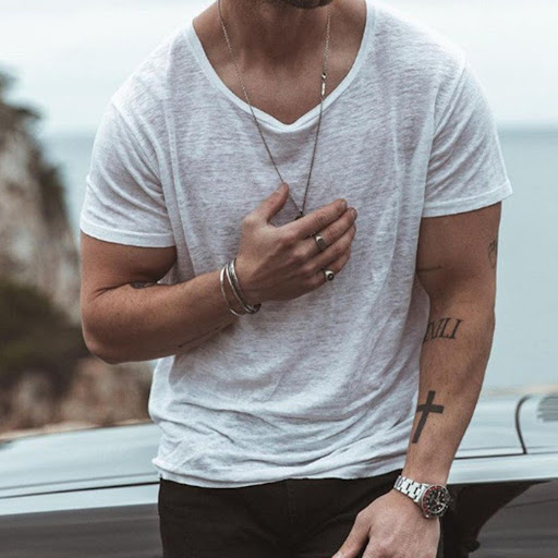 Title 2, Mens thin solid color round neck lazy loose T-...