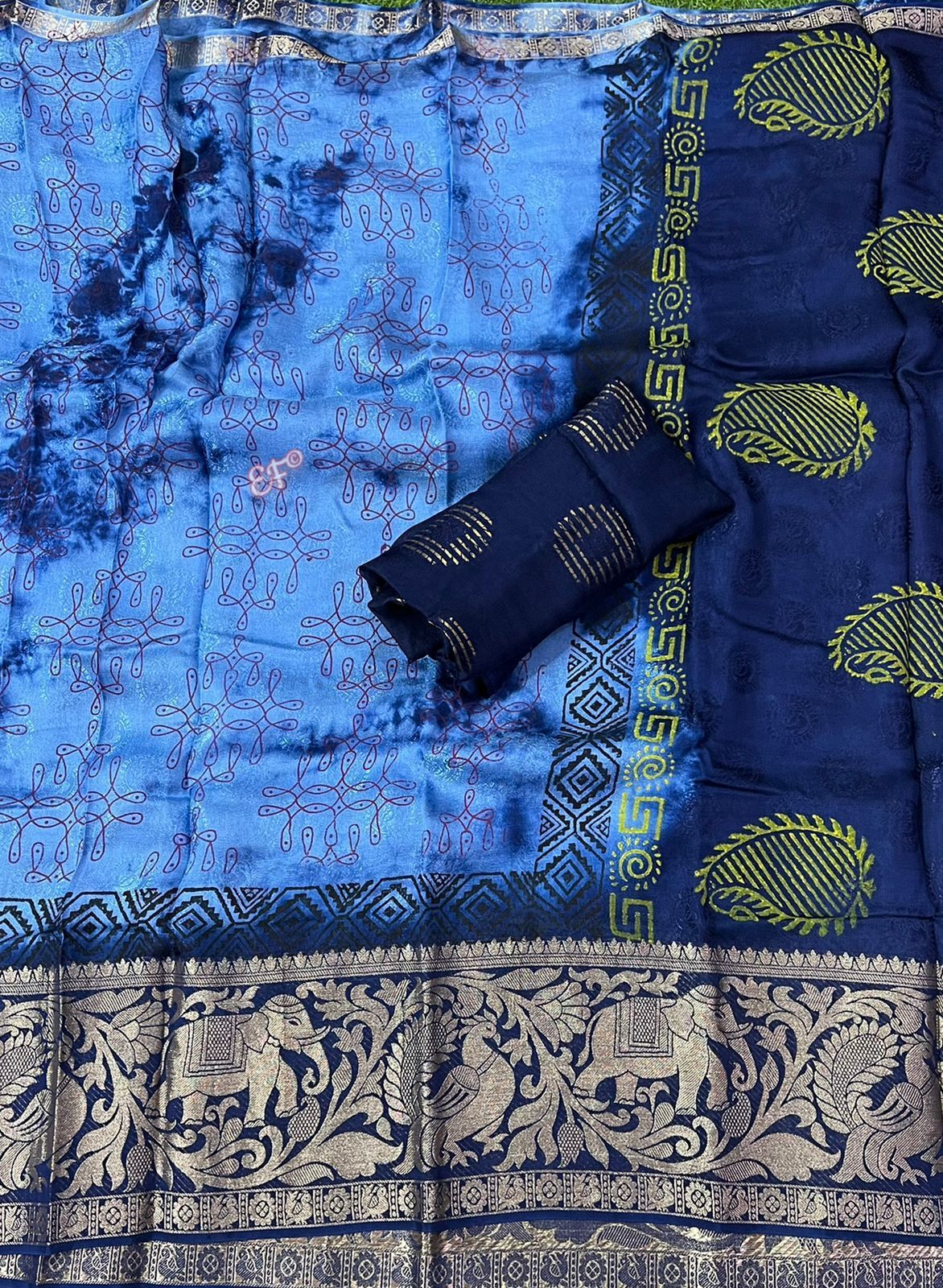 Beautiful Kolam Muggu Printed Jute Georgette Crape Sarees