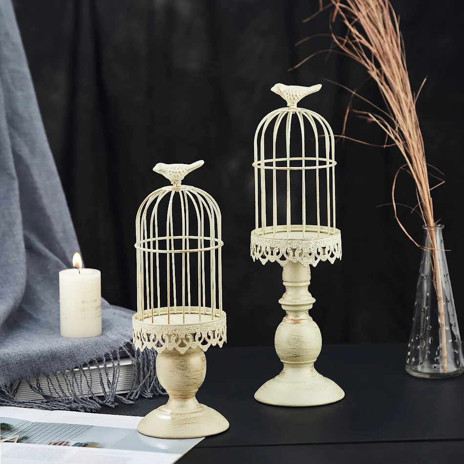 Décoration de bougeoir cage à oiseaux rétro créative en fer européen Accessoires de restaurant Design vintage pour une ambiance chaleureuse.