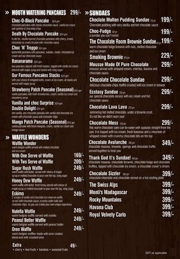 The Chocolate Room menu 