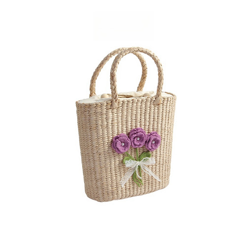 Title 2, Casual hand-woven straw bag, vertical square wi...