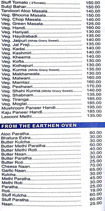 Hotel Sarovar menu 