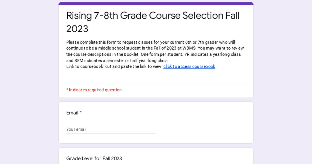 Rising 7-8th Grade Course Selection Fall 2023