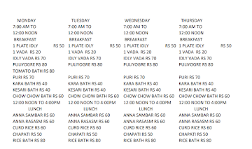 GR Iyengar's Fast Food menu 