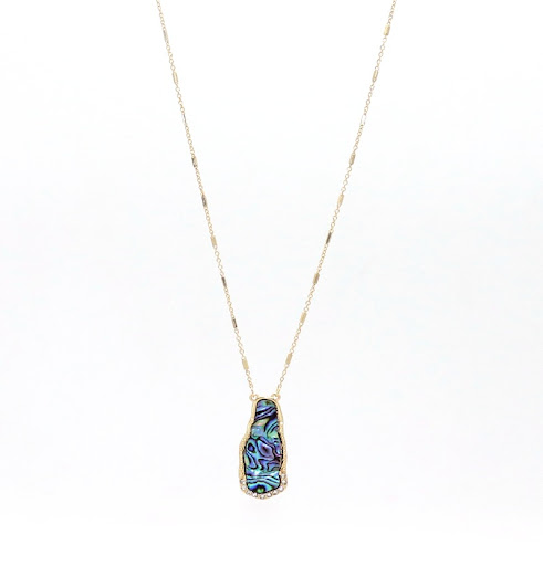 Title 2, Long necklace inlaid with abalone shell, a beau...