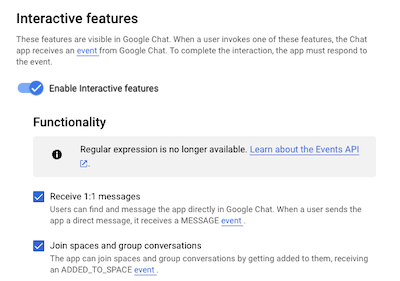 Chat アプリの機能の設定