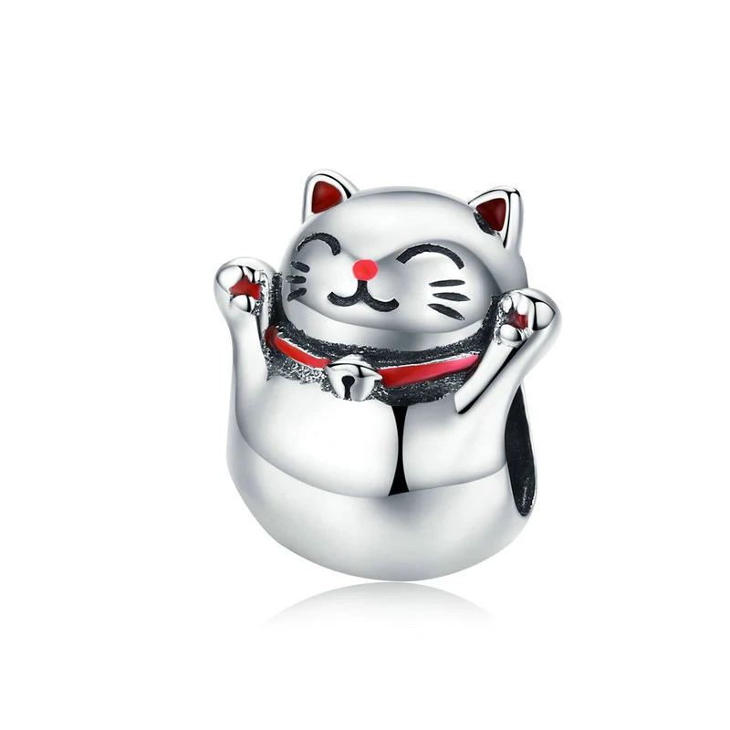 Pulseira de contas de Gato da Sorte, contas soltas em prata esterlina, um amuleto estiloso para usar diariamente ou presentear.