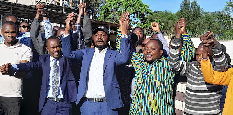 KMPDU officials and doctors after a meeting in Eldoret.