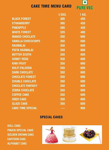 Cake Shake menu 