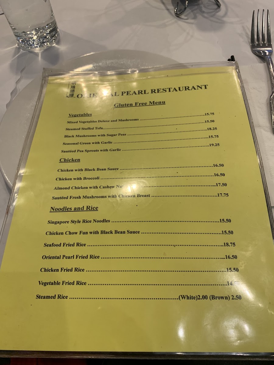 Oriental Pearl Restaurant gluten-free menu