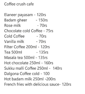 Coffee Crush Cafe menu 