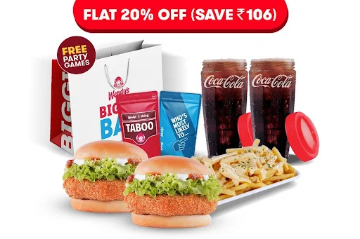 FLAT 20% Off On 2 Signature Veg Burgers + Cheesy Fries & 2 Beverages