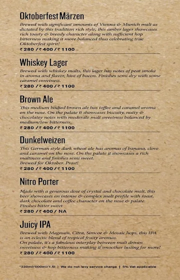 Independence Brewing Company menu 