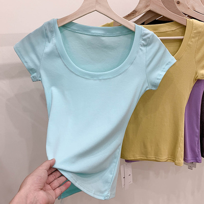 Title 6, Cotton T-shirt Womens Short Sleeve Low Collar ...