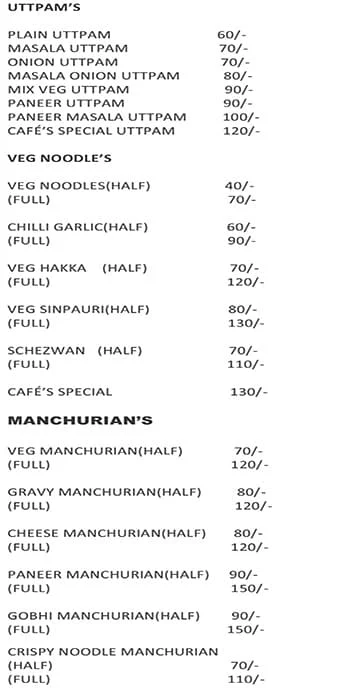 The  Cafe Canteen menu 