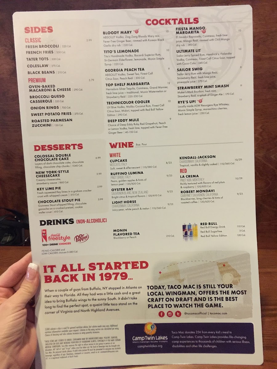 Taco Mac gluten-free menu