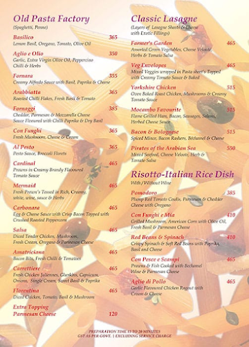 Mocambo Cafe menu 