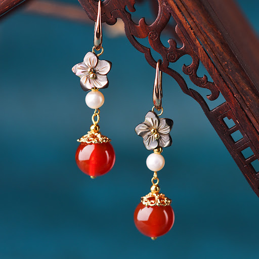 Title 5, Handmade Red Agate Earrings, Bells Of Ireland, ...