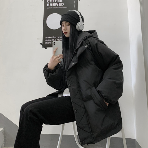 Title 5, Black All-match Thick Bread Jacket. Stay warm a...