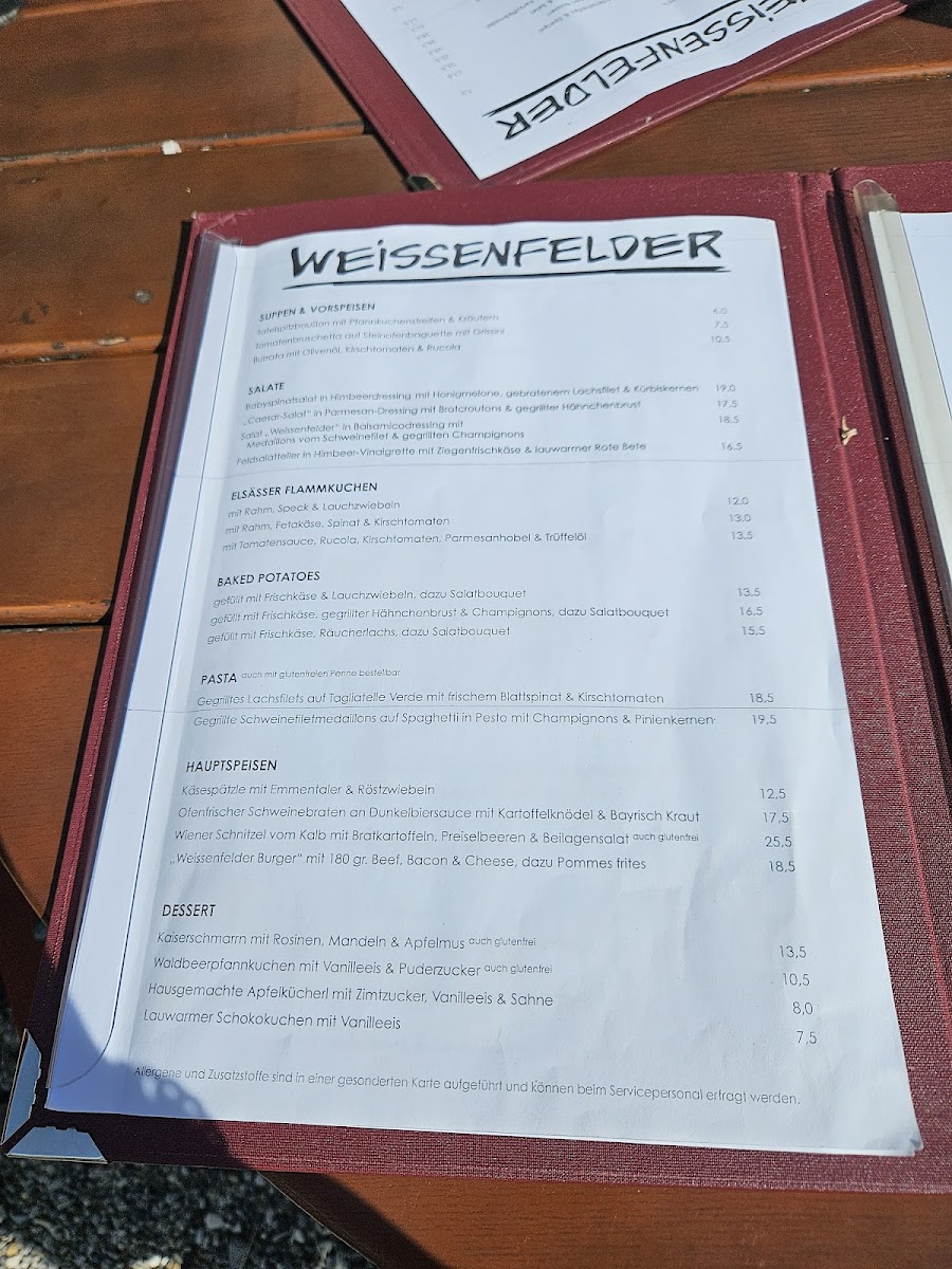 Weissenfelder gluten-free menu