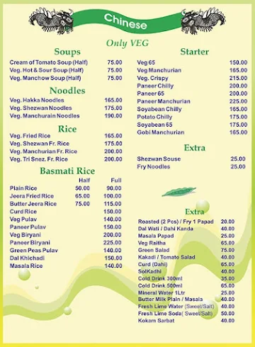 Hotel Poona Veg menu 