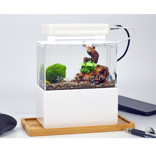 Mini Plastic Fish Tank Portable Desktop Aquaponic Aquarium Betta Fish Bowl with Water Filtration Quiet Air Pump Mini Aqu