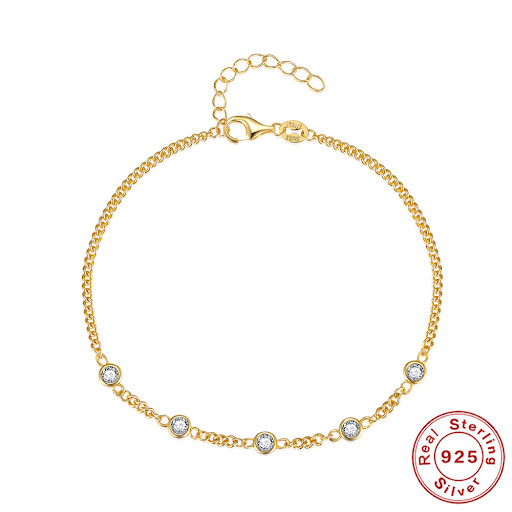 Title 7, S925 Sterling Silver Single Row Diamond Five-po...