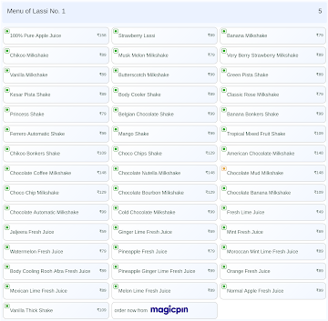 Lassi No. 1 menu 