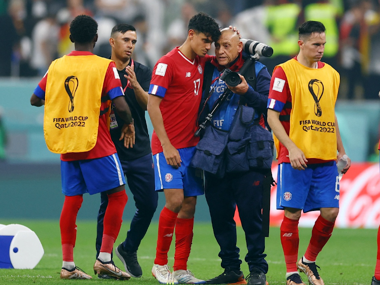 Costa Rica's Yeltsin Tejeda looks dejected after the match as Costa Rica are eliminated from the World Cup.
