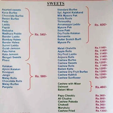 Venkata Rami  Reddy Pure Ghee Sweets menu 