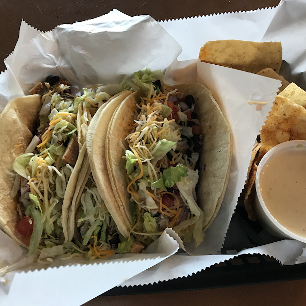 Tacos, chips, queso