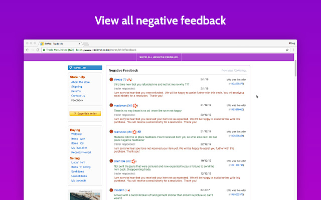 TradeMe Plus chrome extension
