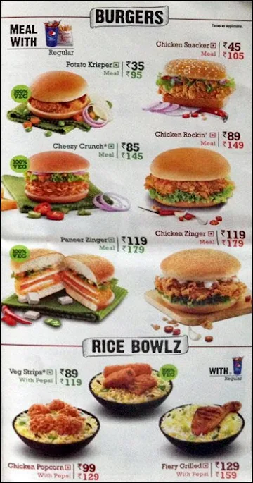 KFC menu 